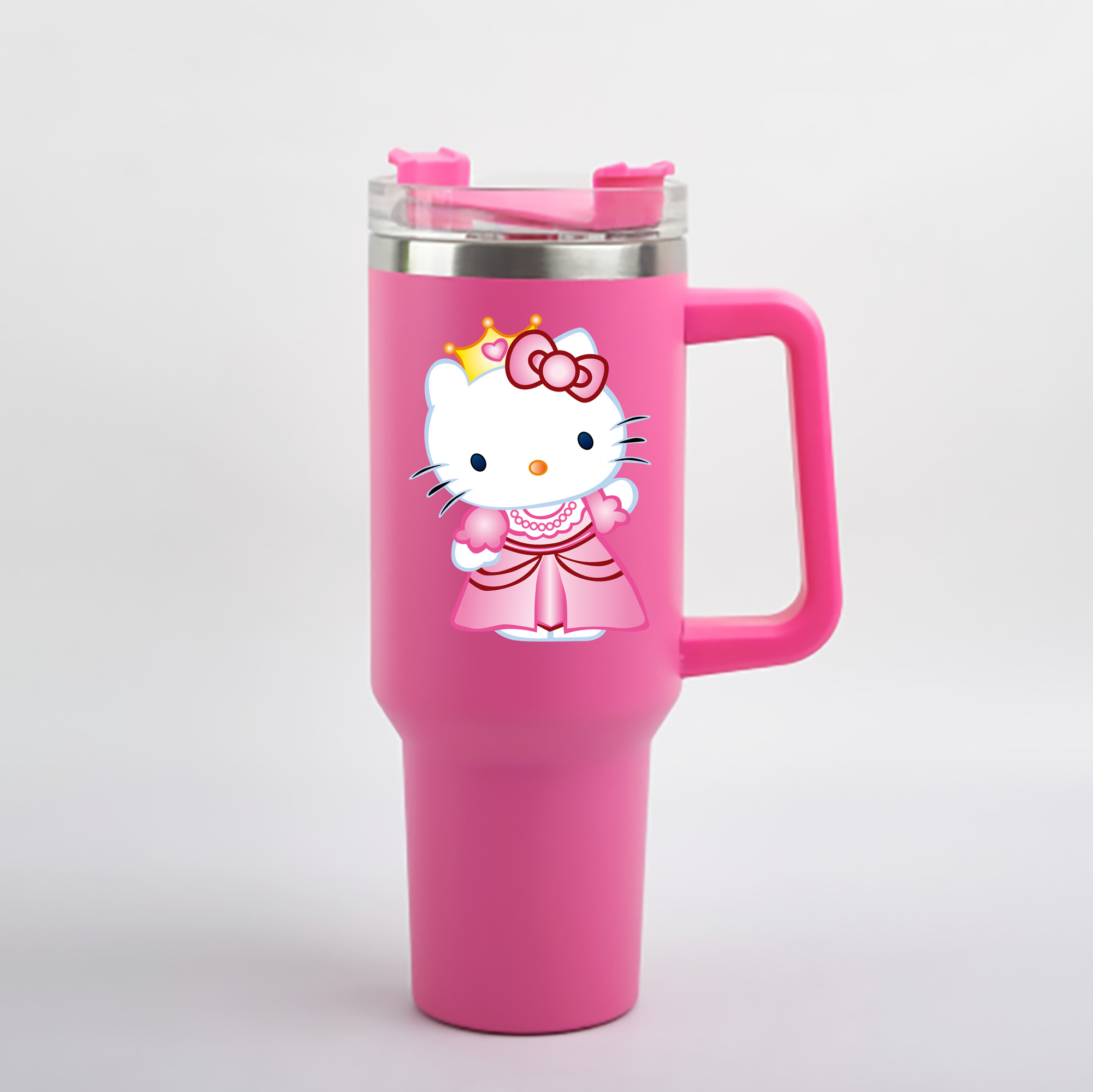 （画像用） Hello Kitty ハローキティ 1200mL車用タンブラー - クリスタルステッカー（プラスチックストロー付き）